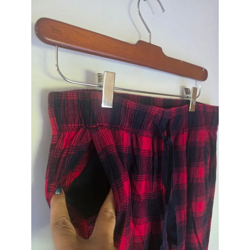 Aerie Red Black Buffalo Plaid Pajama Jogger Pants Small Drawstring Pockets